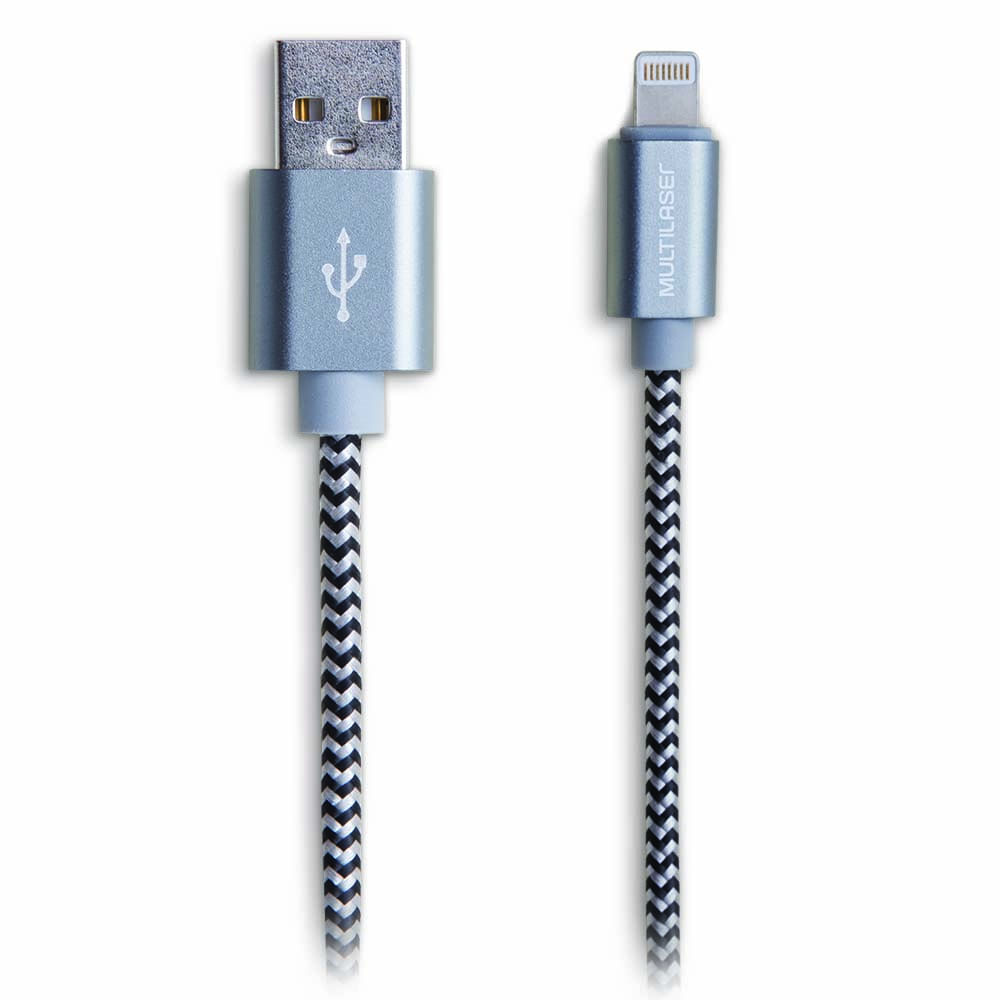 Cabo Lightning Macho e USB-A para iPhone com Cabo de 1,5 Metros e Material em Nylon Preto e Cinza Multilaser - WI343OUT [Reembalado] WI343OUT