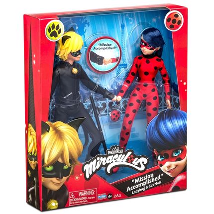 Conjunto de 2 Bonecos Miraculous Mission Accomplished Ladybug e Cat Noir Multikids - BR1555OUT [Reembalado] BR1555OUT