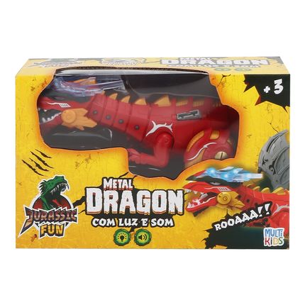 Jurassic Fun Metal Dragon Vermelho com Luz e Som Multikids - BR1674 BR1674