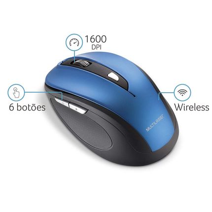 Mouse Sem Fio Comfort Conexão Usb 1600dpi Ajustável 6 Botões Textura Emborrachada Azul - MO240 MO240