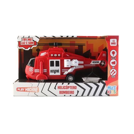 Play Machine Helicóptero de Bombeiro Com Luz e Som Vermelho Multikids - BR1782 BR1782