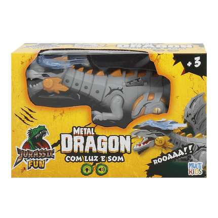 Jurassic Fun Metal Dragon Cinza com Luz e Som Multikids - BR1673 BR1673