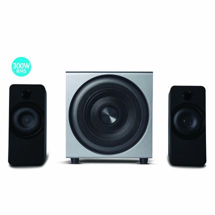 Caixas de Som 2.1 c/ Subwoofer 30w Rms Alimentação Bivolt Conexão P2 Controle de Volume e Graves Prata  - SP262 SP262