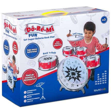 Super Bateria Rock Star Vermelho Dó Ré Mi Fun Multikids - BR1533 BR1533