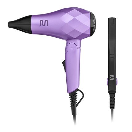 Kit Viagem c/ Mini Secador Bivolt 1000w Dobrável, Mini Prancha 20W, Espelho e Bolsa para Transporte - EB052 EB152