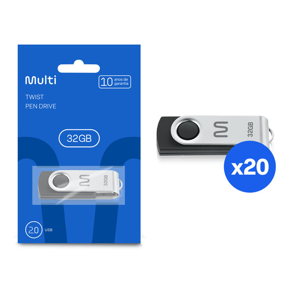 Combo 20 unidade do Pen Drive Twist 32GB USB Leitura 10MB/s e Gravação 3MB/s Preto Multilaser- PD589K PD589K