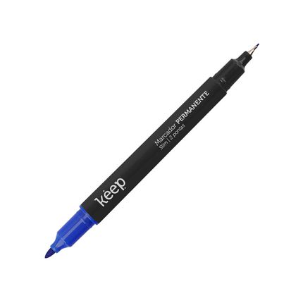 Caneta Marcador Permanente Duas Pontas Fina/Ultrafina 1.0mm Azul Cx 12un Keep - MR021OUT [Reembalado] MR021OUT