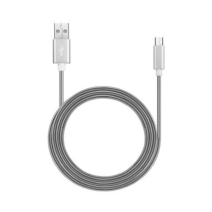 Cabo Micro USB Metálico Carregamento 2A 1M de Comprimento Prata - WI390OUT [Reembalado] WI390OUT