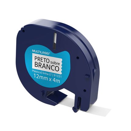 Fita para Rotulador Dymo Letratag 91331 Preto sobre Branco Plástica 12mm x 4M - RF025OUT [Reembalado] RF025OUT