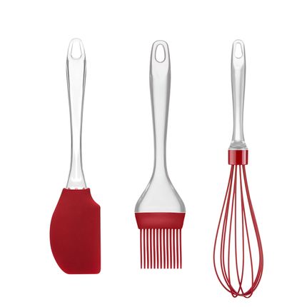 Kit Confeiteiro De Silicone Cabo Acrílico Vermelho Up Home - UD055OUT [Reembalado] UD055OUT