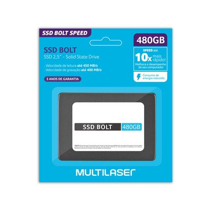 SSD Multilaser, 2.5 POL., SATA, 480GB, Bolt, Gravação até 400 MB/S - SS420 SS420