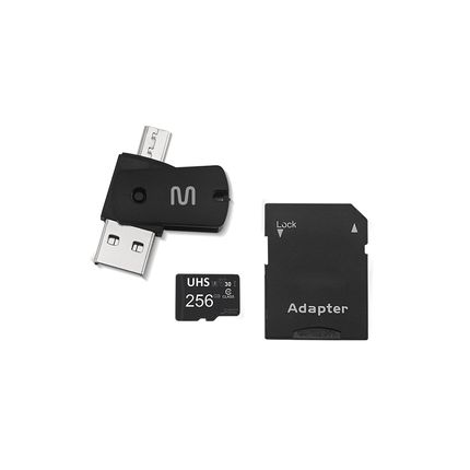 Kit 4 em 1 Cartão de Memória 256GB Ultra High Speed-I U3 + Adptador USB/OTG Tipo C + Adaptador SD - MC154OUT [Reembalado] MC154OUT