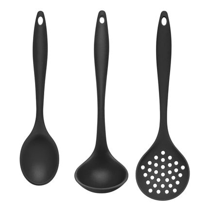 Kit Para Servir de Silicone Colher de Arroz, Escumadeira e Concha Preto Up Home - UD108 UD108