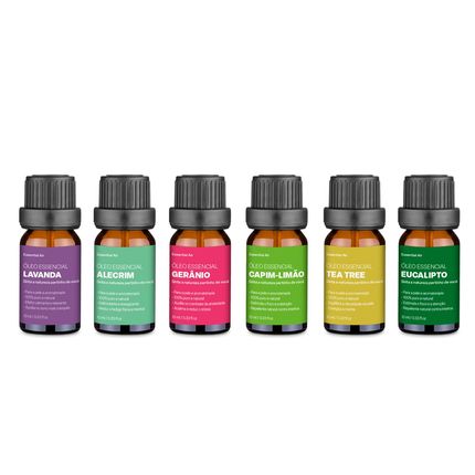 Kit com 6 Óleos Essenciais Lavanda Alecrim Gerânio Capim Limão Tea Tree e Eucalipto Multi Saúde - HC165 HC165