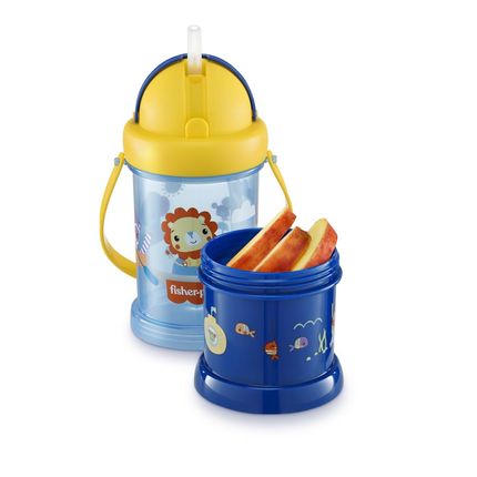 Copo com Porta Snack Playful 300ml Azul Fisher Price - BB1012 BB1012