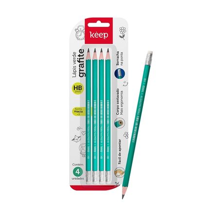 Lápis Preto HB com Borracha Blister c/ 4 Unidades Keep - EI103 EI103