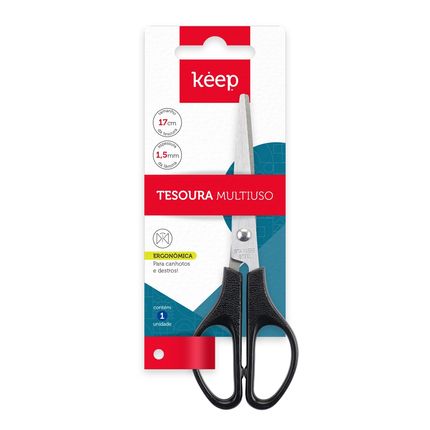 Tesoura Multiuso 17cm Blister c/ 1 Unidade Keep - EI174 EI174