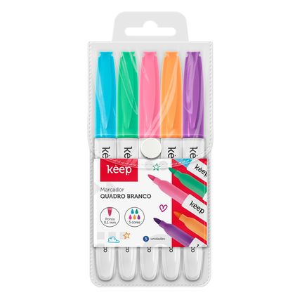 Marcador para Quadro Branco c/ Bag 5 Cores Slim PVC Keep - MR074 MR074