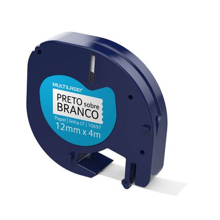 Fita para Rotulador Dymo Letratag 10697 Preto sobre Branco Papel 12mm - RF026 RF026