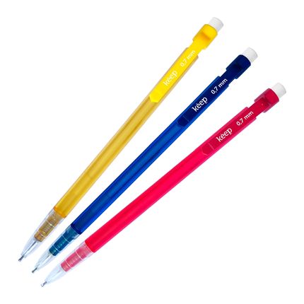 Lapiseiras Pop 0,7mm Azul, Amarelo e Vermelho Blister c/ 3 Unidades Keep - EI137 EI137