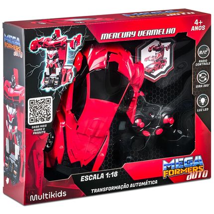 Carrinho Transformável Controle Remoto Megaformers Auto Mercury Vermelho Multikids - BR1649 BR1649