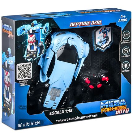 Carrinho Transformável Controle Remoto Megaformers Auto Neptune Azul Multikids - BR1652 BR1652