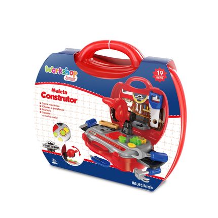 Maleta Workshop Jr Construtor com 16 Itens Vermelho Multikids - BR773 BR773