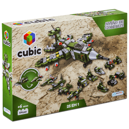 Blocos de Montar Cubic 25 em 1 Avião de Combate 576 Peças Multikids - BR1620 BR1620
