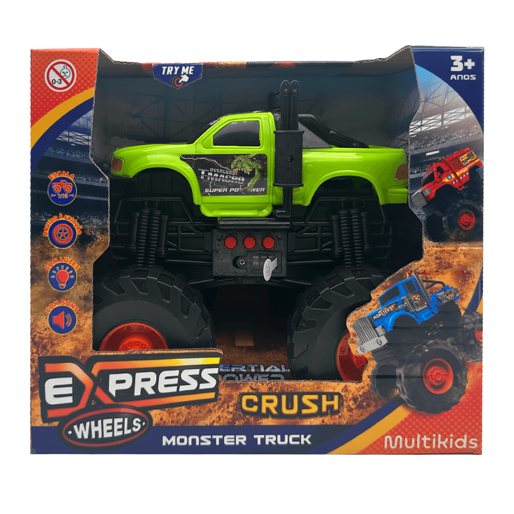 Carro Monster Truck de Brinquedo Com Som e Fricção Crush Verde Multikids - Br2234OUT [Reembalado]