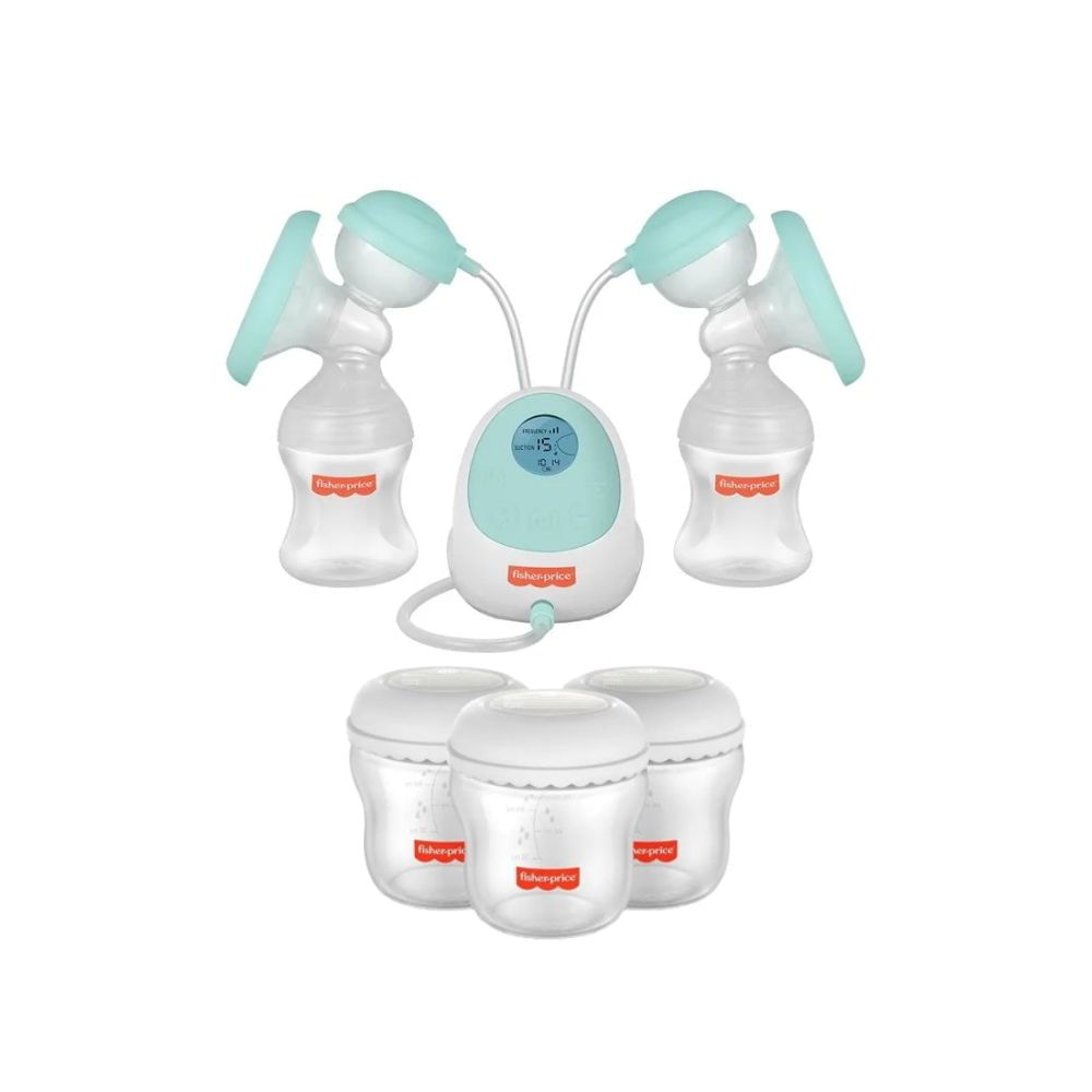 Kit Bomba de Leite Elétrica Dupla Fisher Price + 3 Frascos pra Armazenar Leite - BB1224K