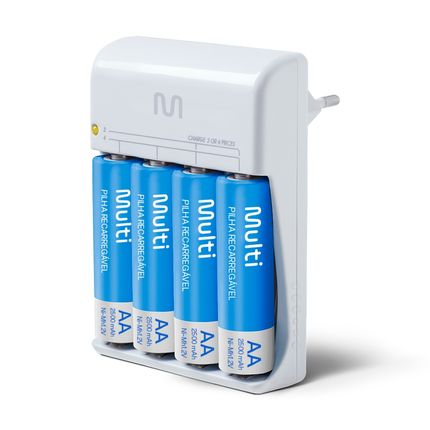 Carregador De Pilhas Multilaser AA/AAA + 4 Pilhas Aa 2500Mah - CB054OUT [Remanufaturado] CB054OUT