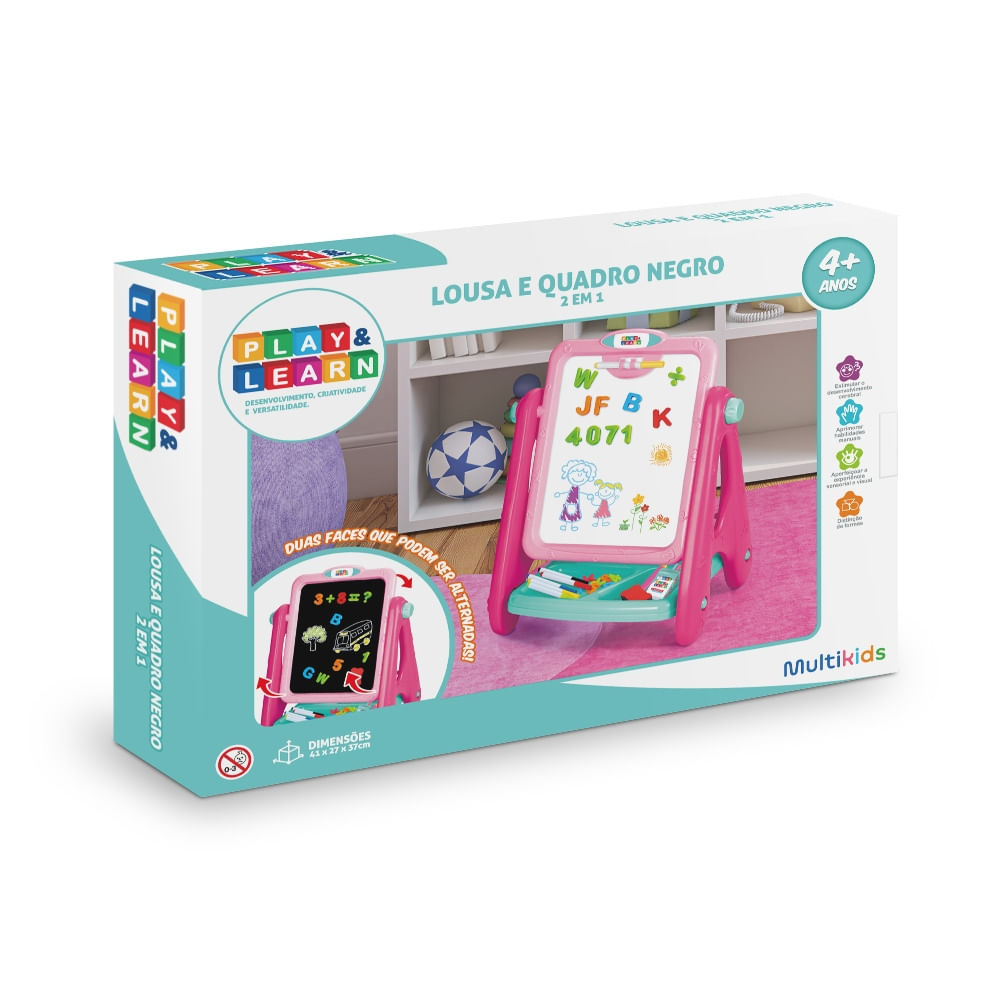 Lousa Para Criança Magnética e Quadro Negro Play e Learn 2 em 1 Multikids - BR1767OUT [Reembalado]