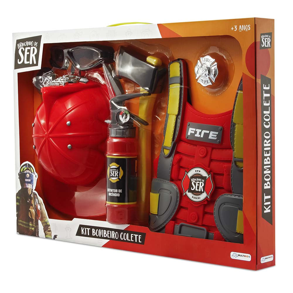 Kit Brincando de Ser Bombeiro com Colete e Acessórios Multikids - BR963OUT [Reembalado]
