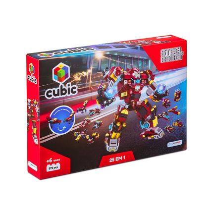 Blocos de Montar Cubic 25 em 1 Steel Robot 575 Peças Multikids - BR1617 BR1617