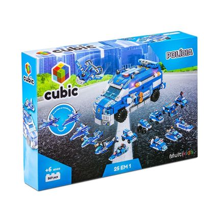 Blocos de Montar Cubic 25 em 1 Polícia 569 Peças Multikids - BR1619 BR1619
