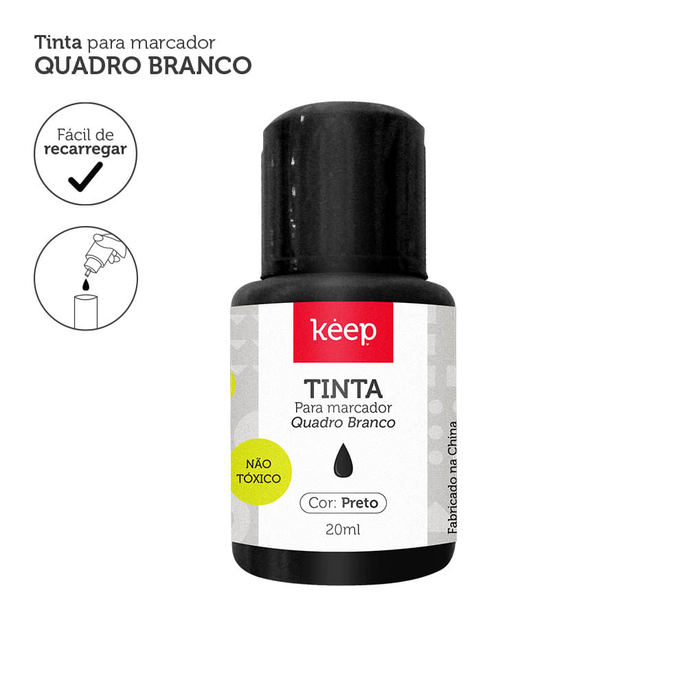 Tinta Refil Para Marcador de Quadro Branco 18ml Preto Caixa c/12 Unidades Keep - MR041OUT [Reembalado]
