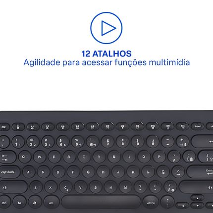 Teclado Com Fio Compact Multimídia Cabo de 130cm Teclas Redondas USB Preto Multi (Multilaser) - TC234OUT [Reembalado] TC234OUT