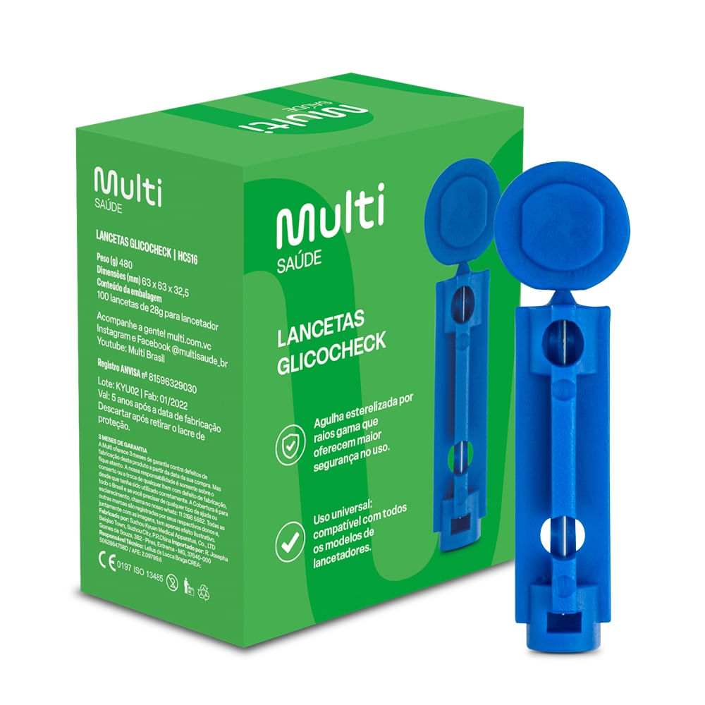 Lancetas Care Plus 28G Caixa com 100un Multi Saúde - HC516OUT [Reembalado]