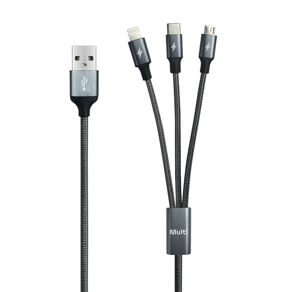Cabo 3 em 1 em Nylon 1.2M Cinza Multi - WI501