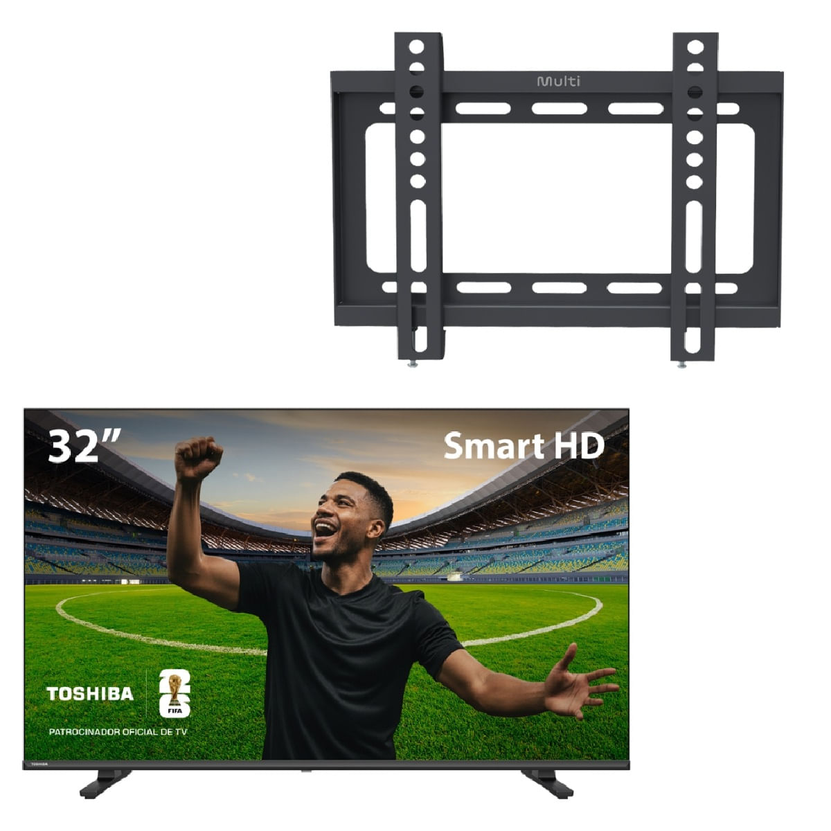 Smart TV DLED 32" HD Wi-Fi Toshiba + Suporte Fixo para TV de 13" a 42" Multi - TB016MK