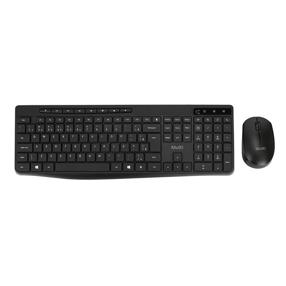 Kit Teclado e Mouse Sem Fio com Cliques Silenciosos e Teclas Multimídia Preto Multi - TC691