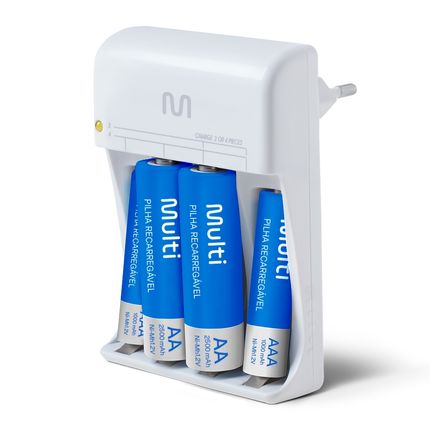 Carregador De Pilhas Aa/Aaa + 2 Pilhas Aa 2500Mah + 2 Pilhas Aaa 1000Mah Multilaser - CB045OUT [Reembalado] CB045OUT