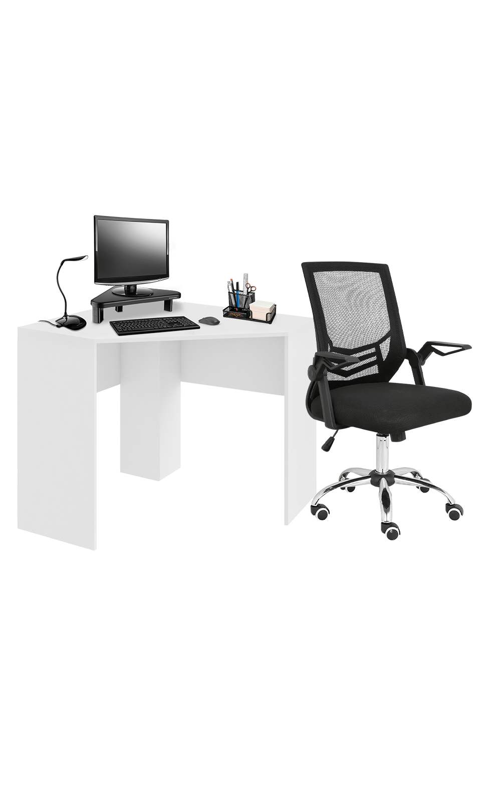 Combo Office - Mesa de Canto para Computador 90x90cm Branco Fosco e Cadeira de Escritório Adapt Giratória Multilaser - GA204K