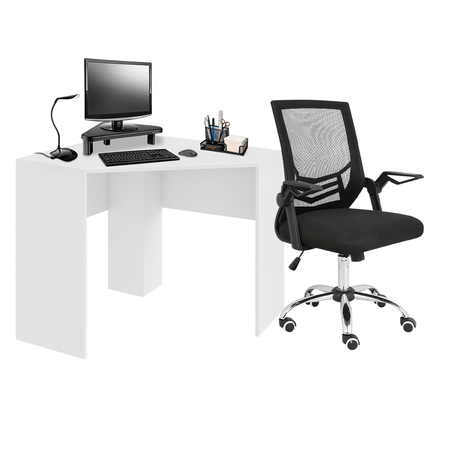 Combo Office - Mesa de Canto para Computador 90x90cm Branco Fosco e Cadeira de...