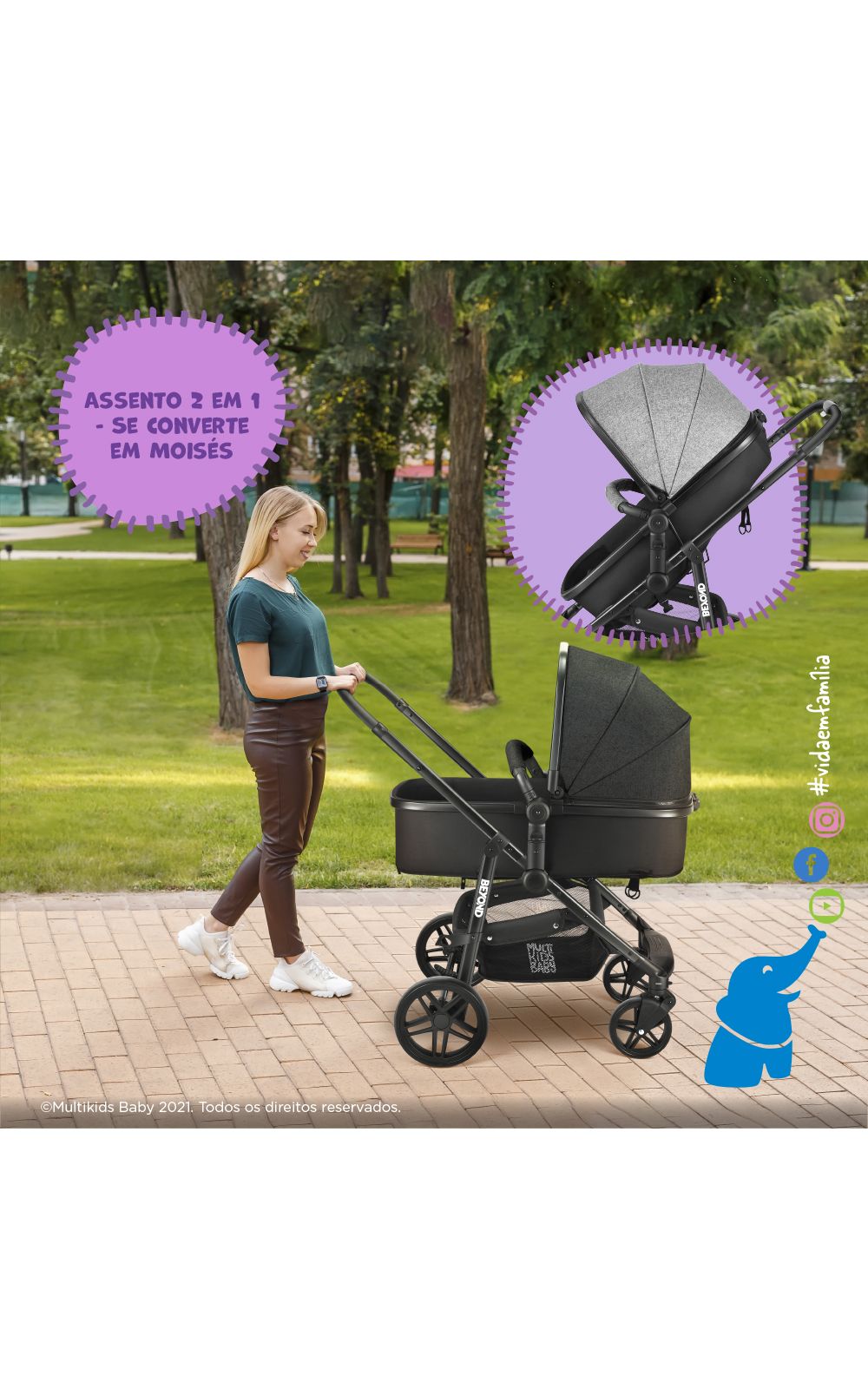 Carrinho de bebê Passeio Beyond 2 em 1 Assento Moisés 0-15kg Preto  Multikids Baby - BB428 - multikidsbaby